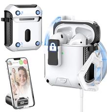 MHYALUDO for AirPods Case Cover 2nd/1st Generation, Compatible with Magsafe, Magnetic Automatic Lock, Charging Port Dust-Proof & Stand Design with Cleaning Kit, Black/White