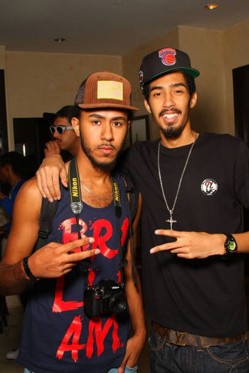 Mostafa Douban and hip hop artist Dub attend the Juvenile Mix Tape 1istening session at The Source Magazine on August 14, 2012 in New York City.