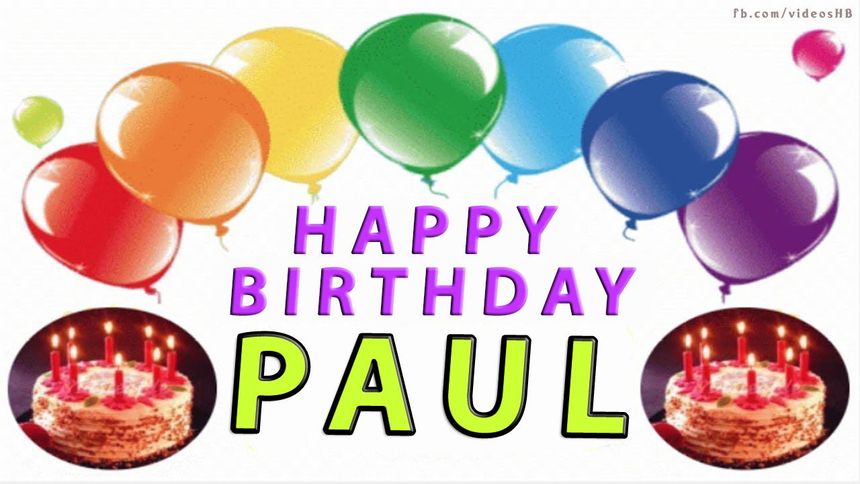 happy birthday paul with balloons and cake