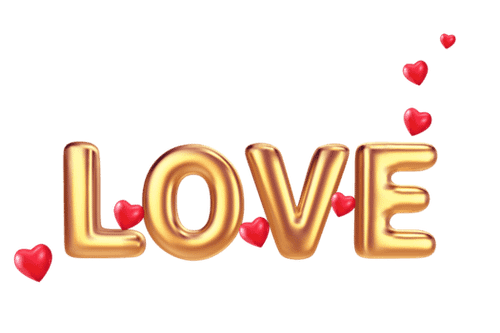 Amor de texto de globo dorado 3d con corazones realistas sobre fondo transparente. ilustración 3d realista. png