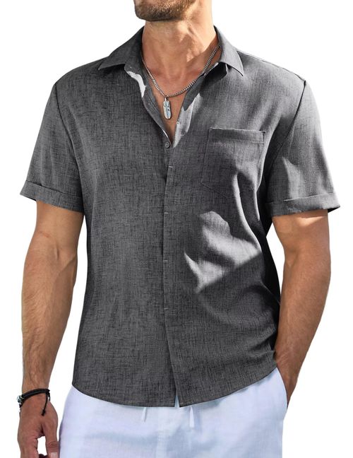 JMIERR Men's Casual Button Up Shirts Short Sleeve Shirts Summer Hawaiian V Neck Wedding Beach Tees with Pocket
