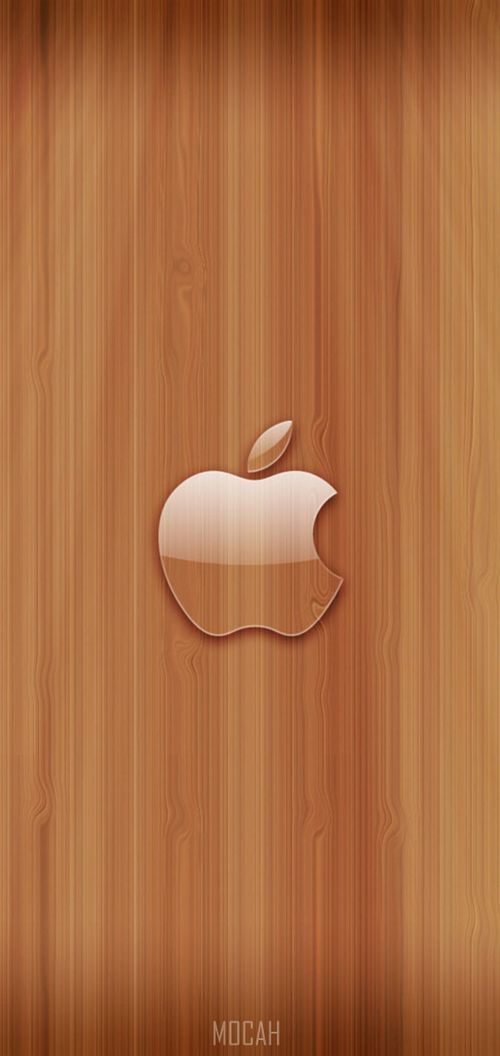 3D Skeuomorphism Apple Logo Shiny Glass And Realistic Wooden Backdrop iPhone wallpaper