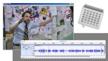 Das bekannte Meme von dem Typen vor der befüllten Pinnwand (Pepe Silvia; ein Kalender; eine Audiospur aus einem Schnittprogramm.