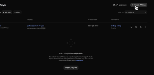 Click "Create API Key" in the top right to create a new key