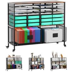 EasyPAG Rolling Cart with 2 Storage Drawer, Under Desk Filling Cabinet with Mail Sorter, Pull Out Hanging File Rack for Letter Size Folders, Mobile Utility Craft Cart for Home Office, Black