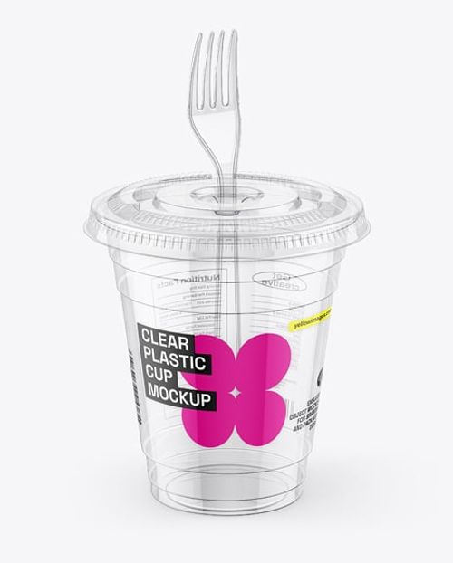 Clear Plastic Dessert Cup with Fork Mockup - Clear plastic cup mockup