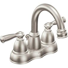 Moen Banbury Spot Resist Brushed Nickel Two Handle Centerset Bathroom Faucet with Drain Assembly, WS84913SRN