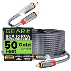 GEARit RCA Cable (50FT) 2RCA Male to 2RCA Male Stereo Audio Cables Shielded Braided RCA Stereo Cable for Home Theater, HDTV, Amplifiers, Hi-Fi Systems, Car Audio, Speakers, 50 Feet