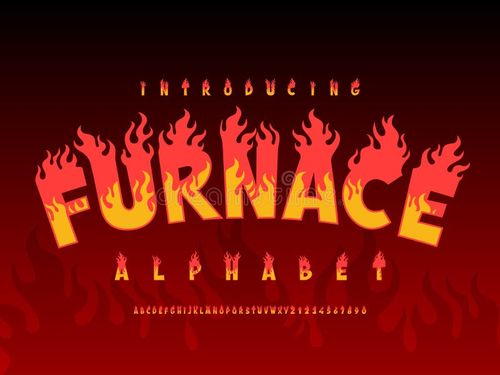 Fire style alphabet design with uppercase and numbers. Fire font vectors