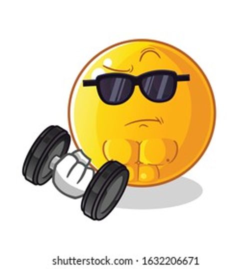 emoticon emoji exercise with dumbbell cartoon. cute chibi cartoon mascot vector Stock Vector