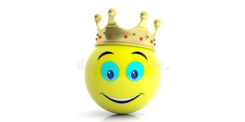Yellow emoticon with golden crown isolated on white background. 3d illustration. Yellow emoticon with golden crown isolated on white background. 3d illustration