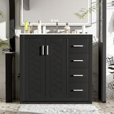 Merax 36" Bathroom Vanity with Sink, Freestanding Single Sink Modern Bathroom Vanity Storage Cabinet with 2 Doors & 3 Drawers, Elegant Herringbone Design