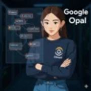 Google Opal 可視化工作流的示意圖，Z 站在 AI 介面前分析流程。