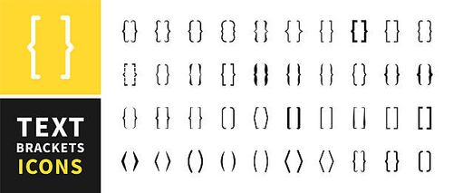 Set of text brackets. Quote box frame. Vintage typography symbol. Text brackets collection for messages, quotas. Quote. Brackets curly simple different shapes. Line frame for text. Vector illustration Set of text brackets. Quote box frame. Vintage typography symbol. Text brackets collection for messages, quotas. Quote. Brackets curly simple different shapes. Line frame for text. Vector illustration type brackets stock illustrations