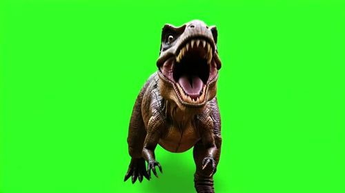 angry dinosaur walking on green screen