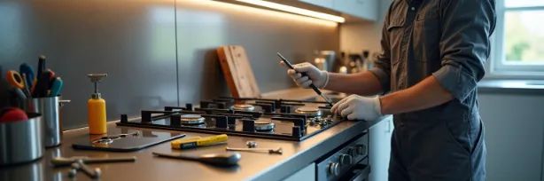 Expert gas technician repairing stove and hob