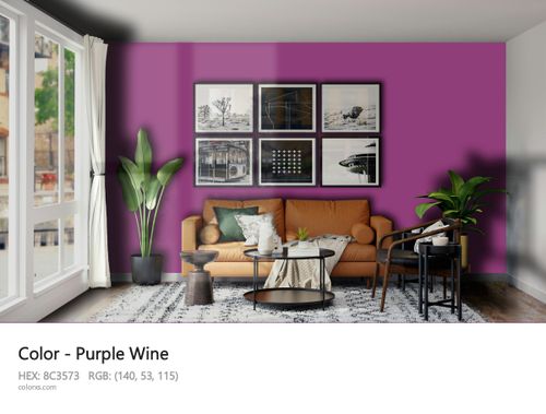 Purple Wine Color modern minimalist living room interior