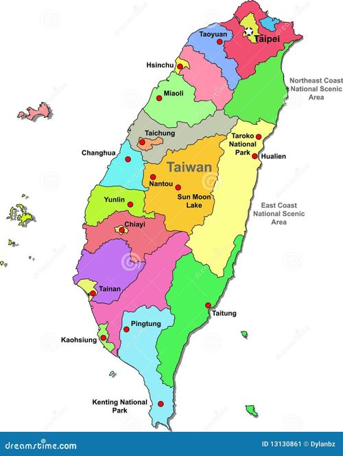 the detailed map of taiwan with all its capital cities and major roads in colorful colors