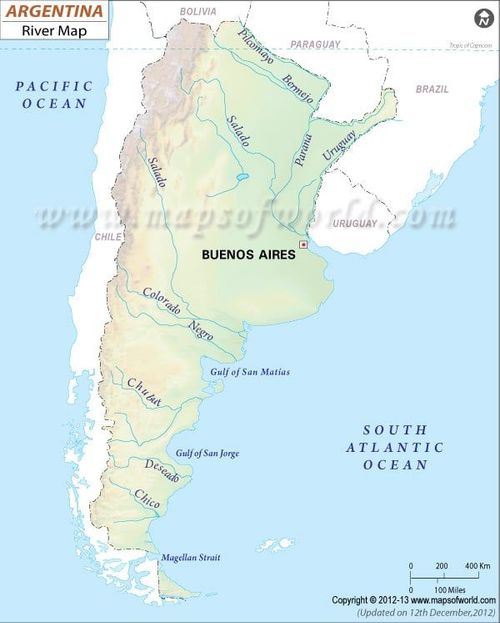 the map of argentina with cities and rivers