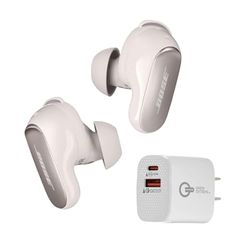 Bose QuietComfort Ultra Bluetooth Earbuds, Wireless Earbuds, Deep Bass, Up to 6 Hours of Playtime and World-Class Active Noise Cancellation Bundle with USB-C/A 20W Wall Charger (White Smoke)