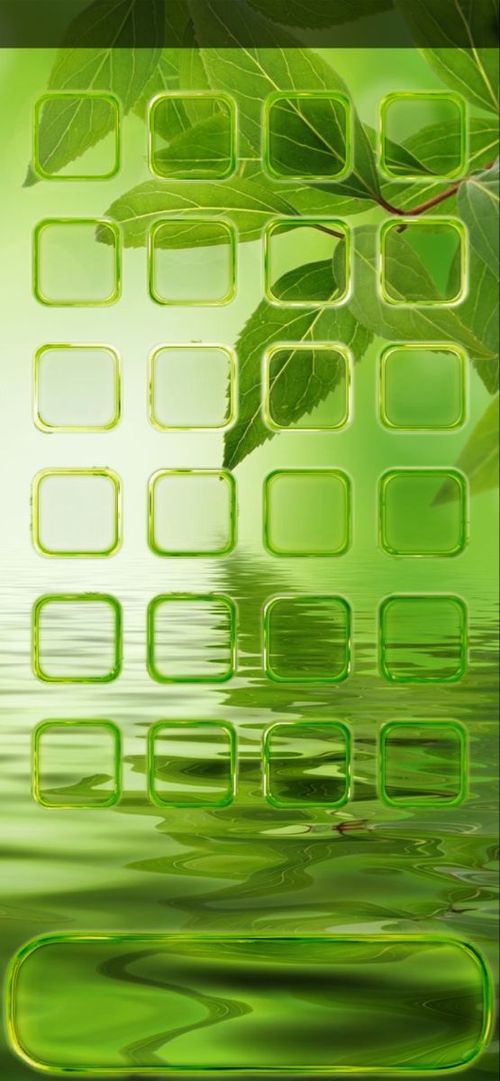 Green Square and Leaf Pattern Phone Wallpaper