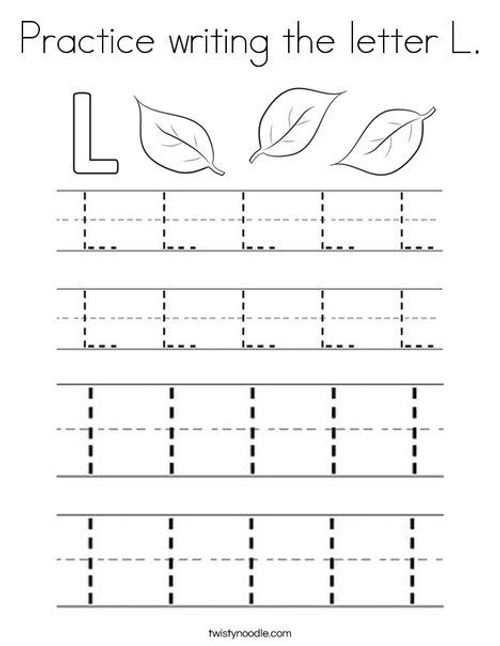 practice writing the letter l worksheet for kids to learn how to write letters