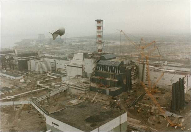 View of the Chernobyl Nuclear power after the explosion on April 26 1986 in Chernobyl:,Ukraine.