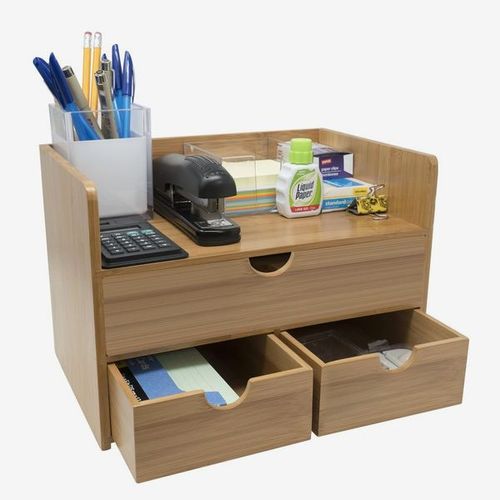 Sorbus 3-Tier Bamboo Shelf Organizer for Desk with Drawers