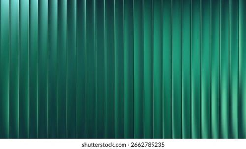 Dark green ribbed glass texture with glossy vertical waves and gradient reflections in abstract background design Stock Vector