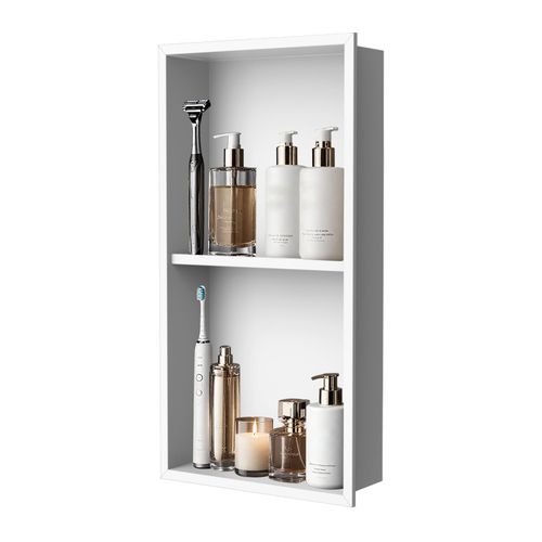 Real 304 Stainless Steel Shower Niche 12x24in-92° Quick Drain-No Tile Needed-2 Tier-Matte Recessed Wall Niche-Insert Showe...