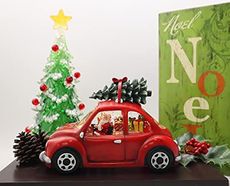 Victory Creative Christmas Holiday Illumination Santa in Car Musical Snow Globe 8"x5" Glitter Spinner Battery Operated Timer & USB Light Up Xmas Snow Globe Home Decor