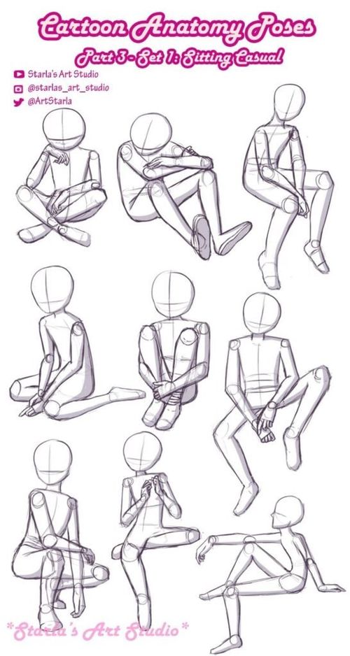 A drawing of various poses of a person.