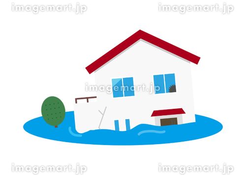 水害被害　倒壊　家 ダメージ,トラブル,二階建てのイラスト素材