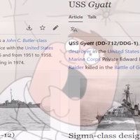Wikipedia snippets from USS Rizzi, USS Gyatt, USS Ohio and Sigma-class design entries, Peter Griffin going insane in the background.
