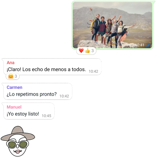 Captura de pantalla de una conversación en grupo en WhatsApp que incluye el intercambio de fotos y mensajes