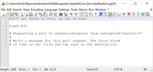Image of PR editor opened up