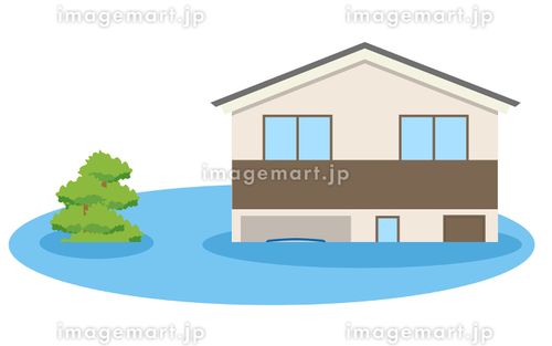 災害　住宅　水害 ゲリラ豪雨,ダメージ,地盤沈下のイラスト素材