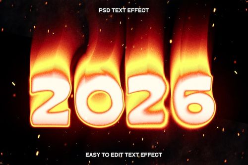 Free PSD happy new year 2026 burning fire editable text effect