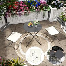 3-Piece Patio Bistro Set Outdoor Furniture Set Folding Bistro Table and Chairs with Premium Steel Frame Weather Resistant Conversation Set for Bistro Balcony Porch Yard Garden(grey with cushion)