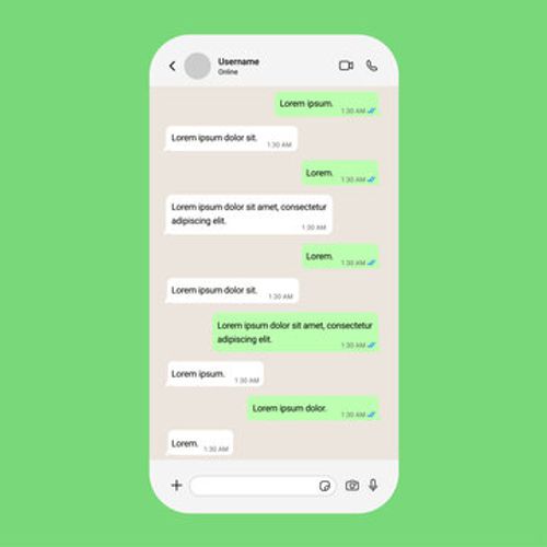 WhatsApp chat screen vector mockup, smartphone frame mobile interface template conversation design, UI message, app layout, messenger, phone display illustration