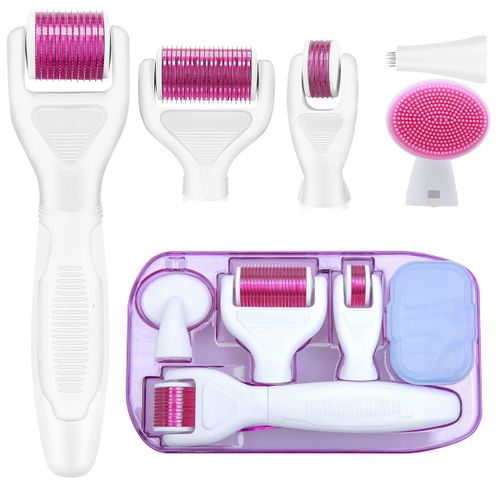 Dermaroller Titanio Kit Derma Roller 6 en 1 Microneedle Roller Dermaroller Facial para Brillos Cara Ojos Cuerpo y Cabello ...