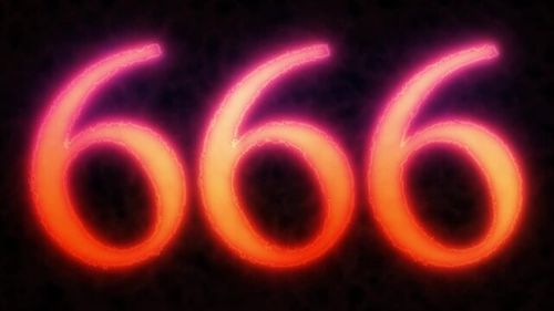 666 - Electric hot burning fire number biblical devil beast apocalyptic black background transparent alpha channel glowing flame inferno hell animation motion graphics 4K orange red prophecy