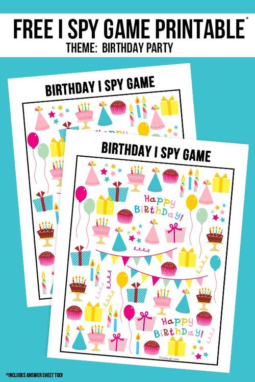 two birthday party game cards with the text free i spy game printable