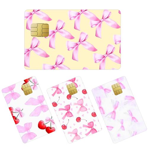 Alrhso 16 Pcs Pink Bow Credit Card Skin Cover Set Slim Waterproof PVC Pink Credit Card Skin Stickers Cute Bow ID Cover Ant...