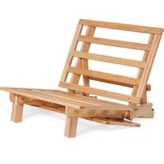 Nirvana Futons Space Saver Small Futon Sofa Bed, Sleeper Chair Lounger - (Twin Size, Natural Solid Wood) with Burgundy Color Mattress Made in USA