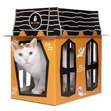 Spooky Cat Haunted House – Halloween Mansion Playhouse for Cats, Kittens, Rabbits & Bunny. Cardboard Box House Condo Cave Furniture Bed Includes Cat Scratcher