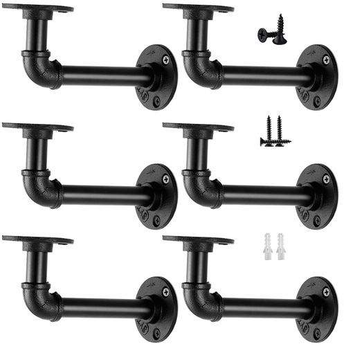 Janyang Industrial Pipe Shelf Brackets for 8 10 12 14 inches Board, Iron L Pipe Floating Shelves, Heavy Duty Metal Shelvin...
