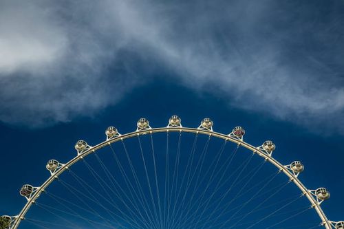 The High Roller observation Ferris wheel, located between the Linq and Flamingo Hotels, is viewed on May 29, 2017 in Las Vegas, Nevada. Tourism in...