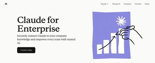 2024年九月，Anthropic鎖定五百人以上的團隊推出Claude企業版。取自Anthropic官網