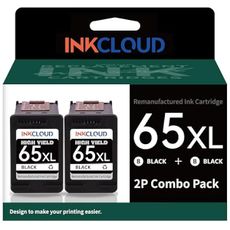 INKCLOUD Remanufactured Ink Cartridge Replacement for HP Ink 65 65XLBlack Ink Cartridges for HP 3772 3755 3700 3722 3752 2600 2622 2652 5055 5000 5070 5052 5014 (Black, 2Pack)